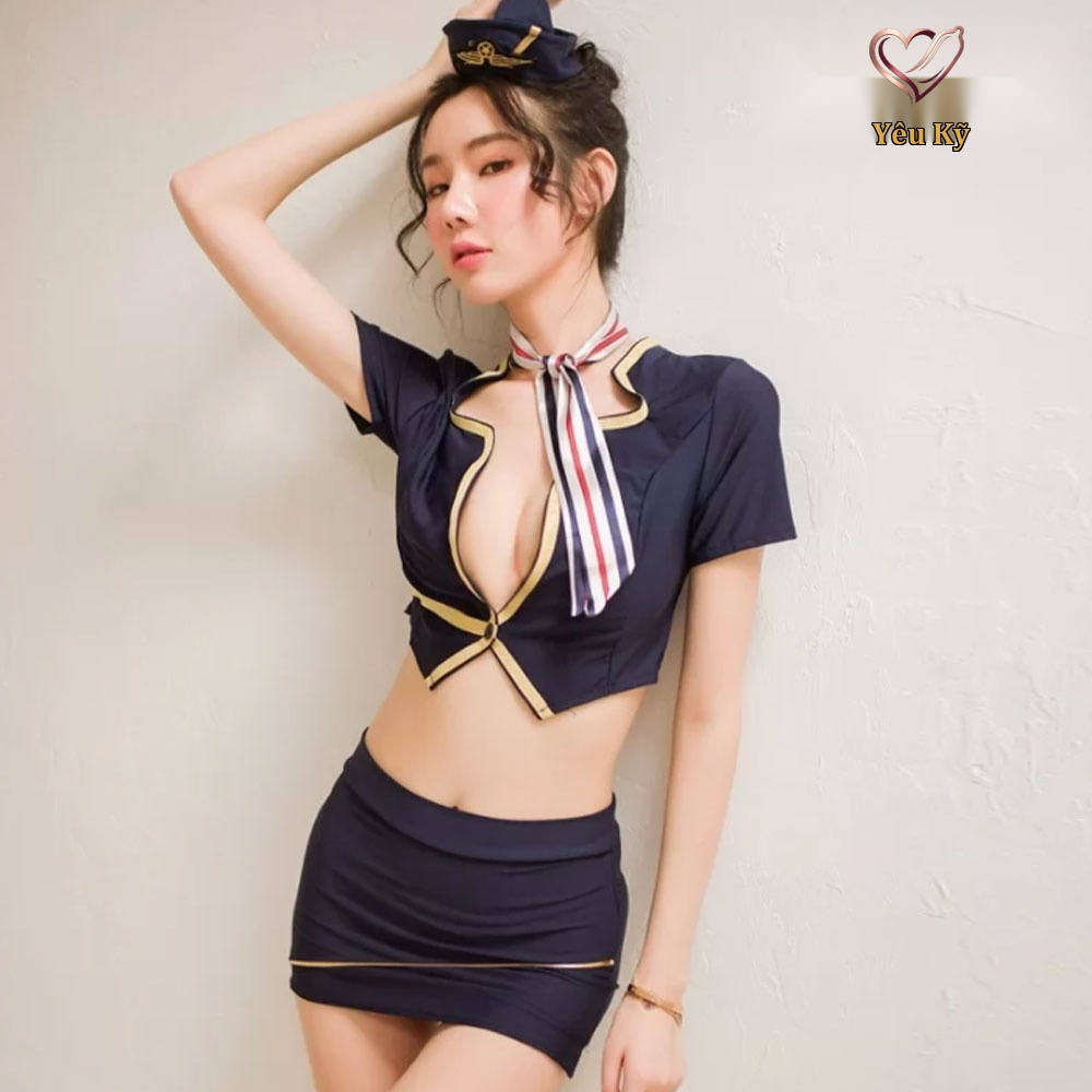Thời trang sexy cosplay tiếp viên hàng không màu đen TV05 - Ảnh 2