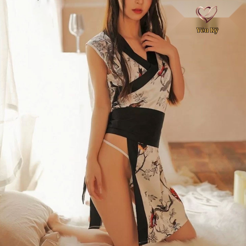 Thời trang sexy cosplay Kimono Nhật Bản màu đen KMN10 - Ảnh 2
