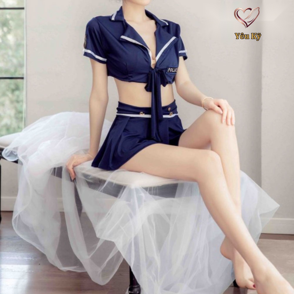 Thời trang sexy cosplay nàng cảnh sát dễ thương màu xanh đen CS03 - Ảnh 2