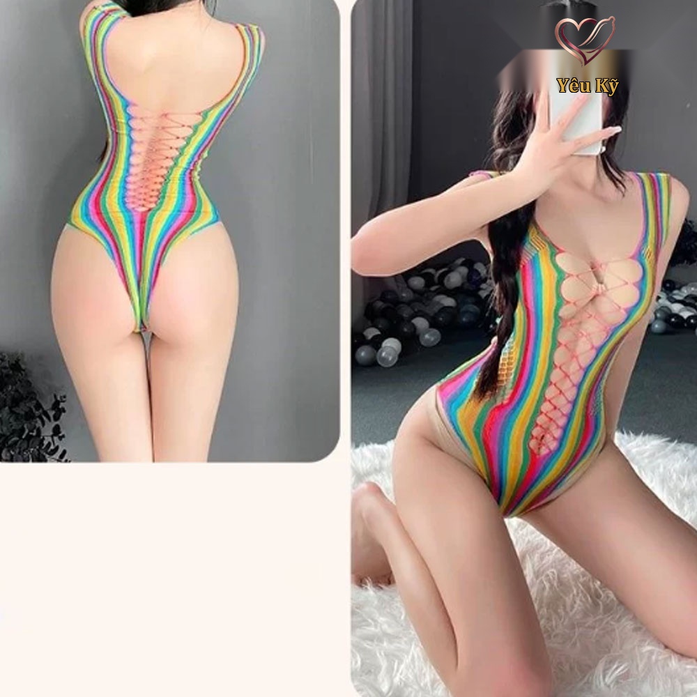 Thời trang sexy bodysuit lưới 7 sắc cầu vồng BD05 - Ảnh 2