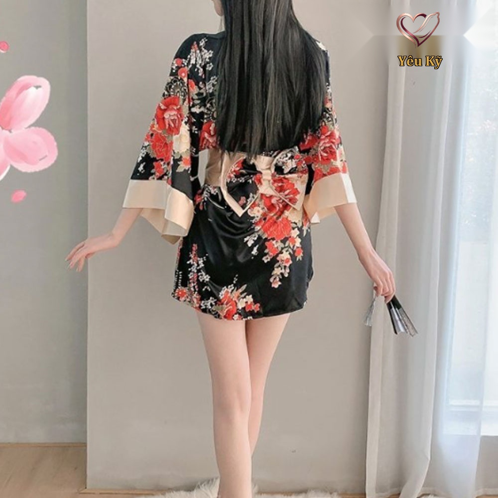 Thời trang sexy cosplay Kimono Nhật Bản cao cấp màu đen KMN04 - Ảnh 2