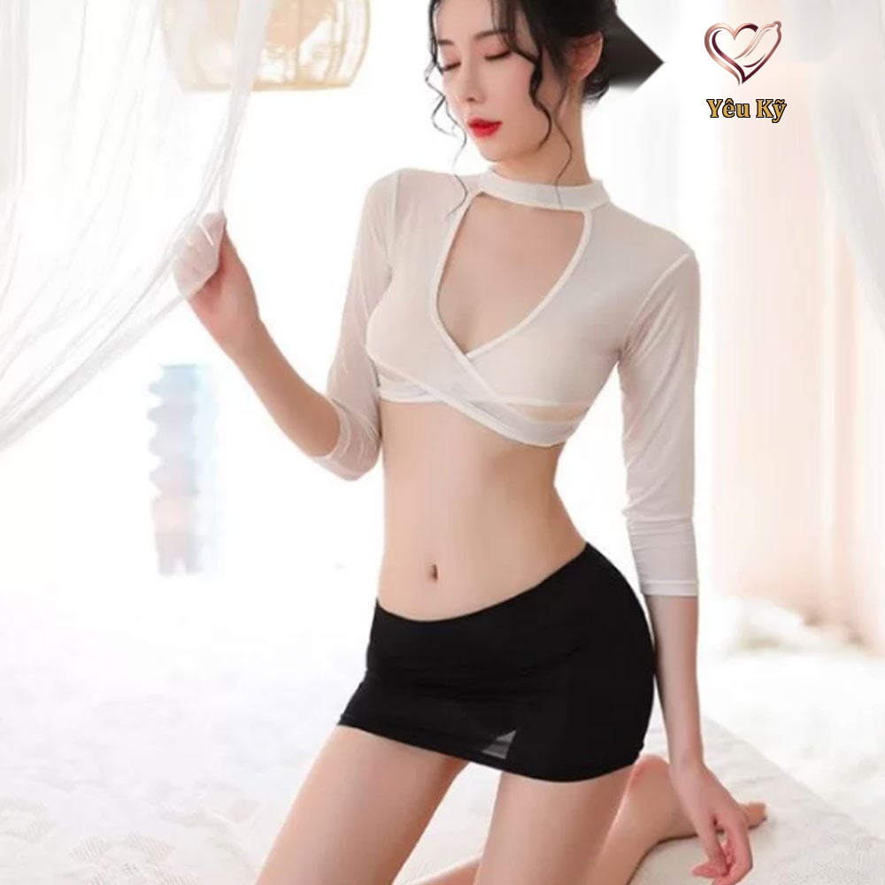 Thời trang sexy cosplay cô thư ký quyến rũ màu trắng TK05 - Ảnh 3