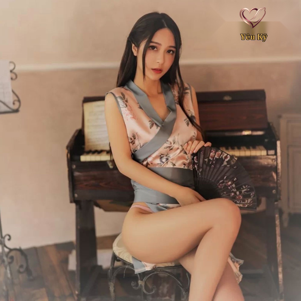 Thời trang sexy cosplay Kimono Nhật Bản màu xanh KMN11 - Ảnh 3