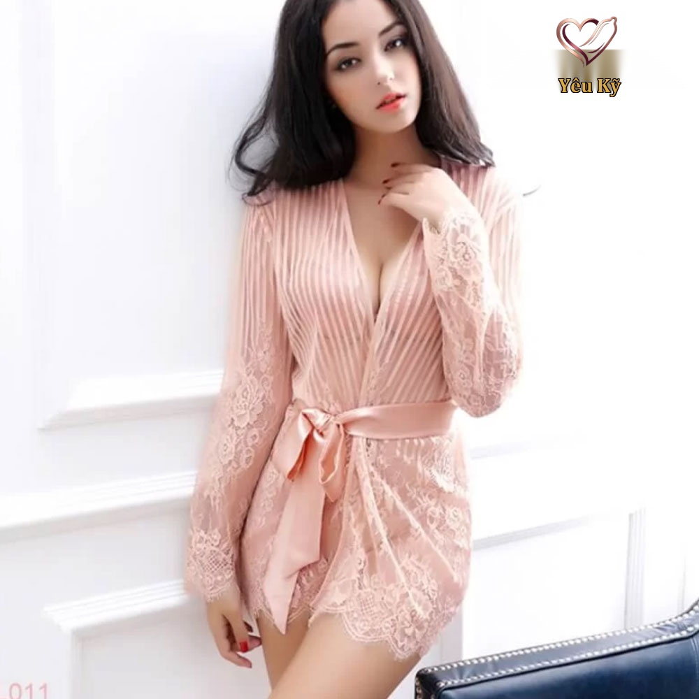 Choàng ngủ ren xuyên thấu màu hồng CN16 - Ảnh 3