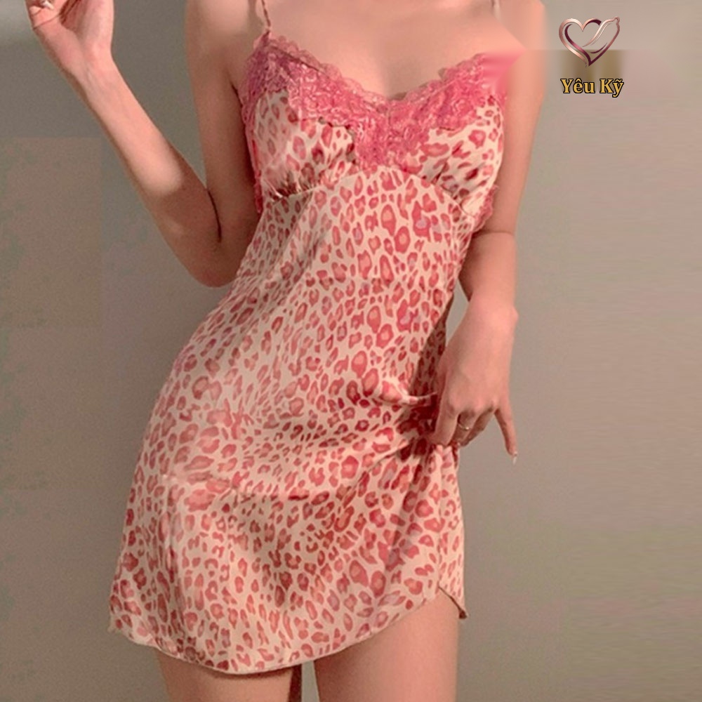 Đầm ngủ lụa xịn xò beo hồng DN14 - Ảnh 3