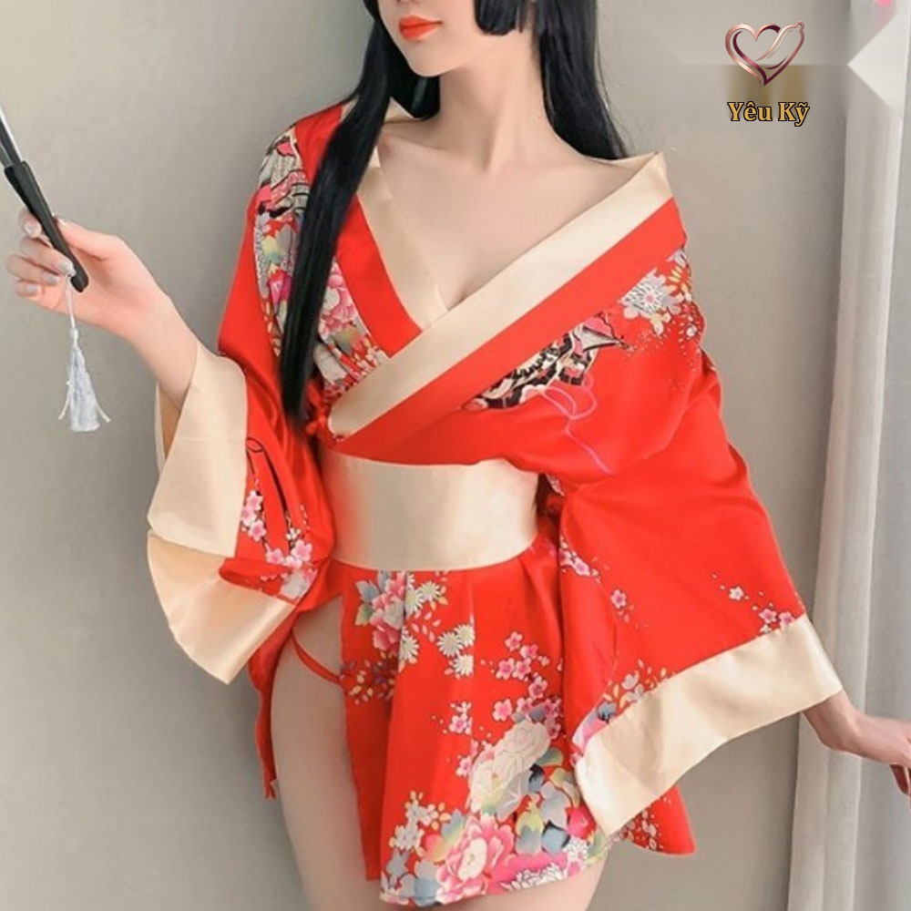 Thời trang sexy cosplay Kimono Nhật Bản cao cấp màu đỏ KMN01 - Ảnh 3