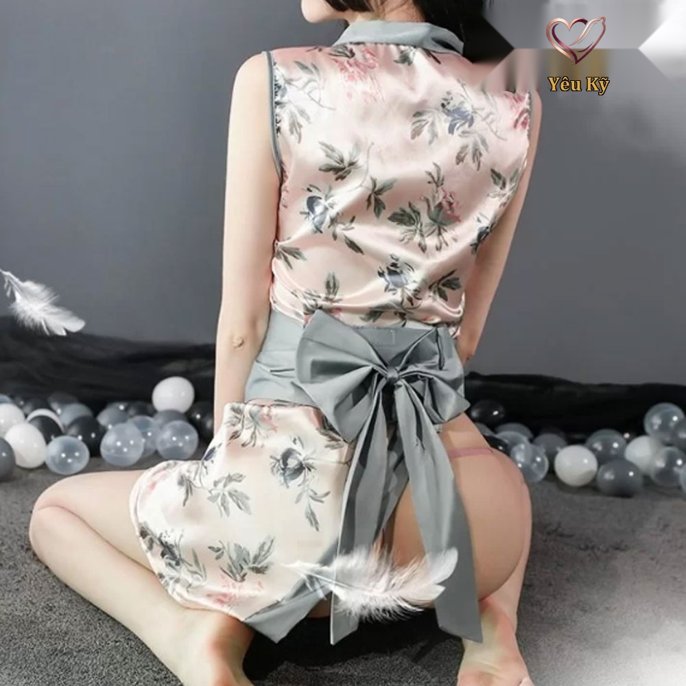 Thời trang sexy cosplay Kimono Nhật Bản màu xanh KMN11 - Ảnh 4