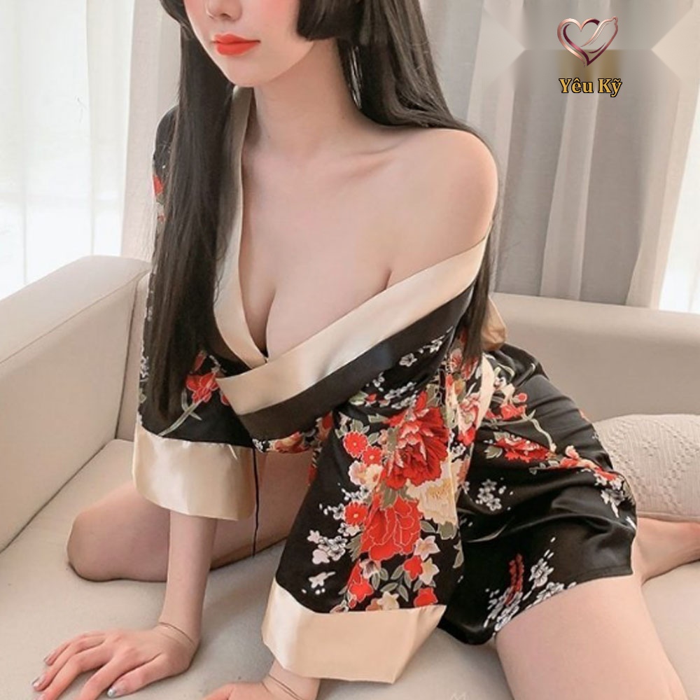 Thời trang sexy cosplay Kimono Nhật Bản cao cấp màu đen KMN04 - Ảnh 4
