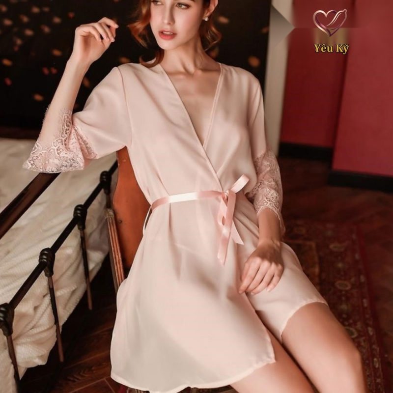 Áo choàng ngủ tiểu thư vải voan