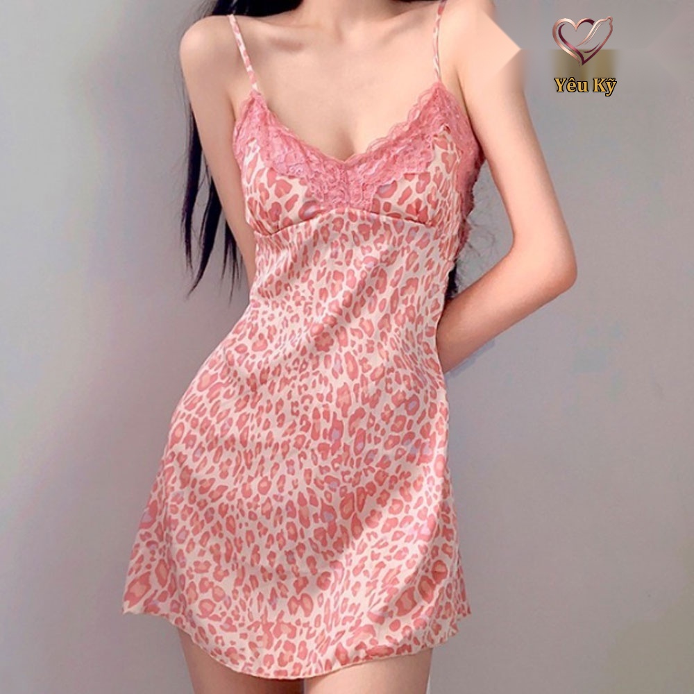 Đầm ngủ lụa xịn xò beo hồng DN14 - Ảnh 4
