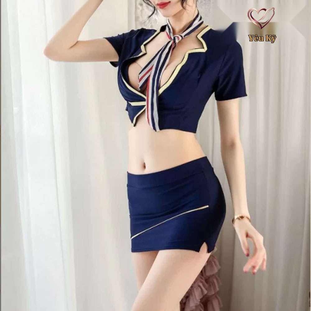 Thời trang sexy cosplay tiếp viên hàng không màu đen TV05 - Ảnh 4
