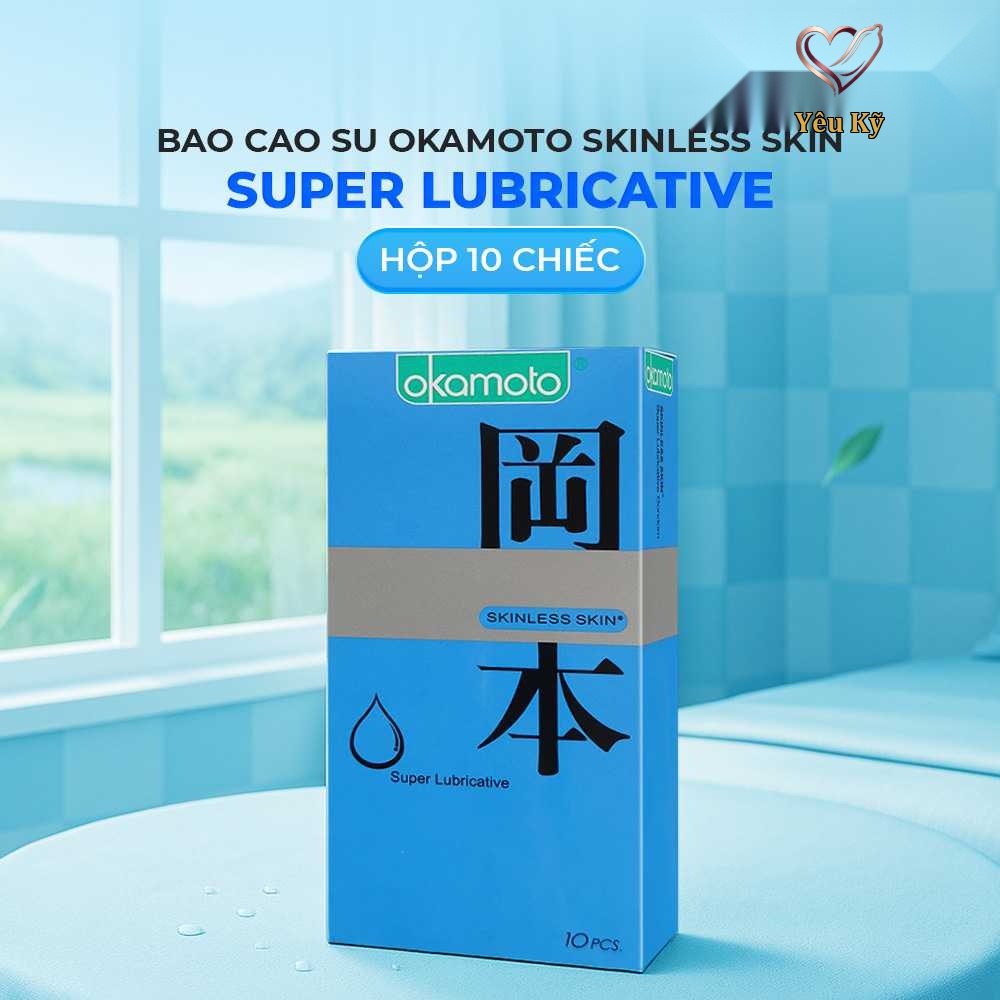 Bao cao su Okamoto Skinless Skin Super Lubricative - Siêu bôi trơn - Hộp 10 cái - Ảnh 2