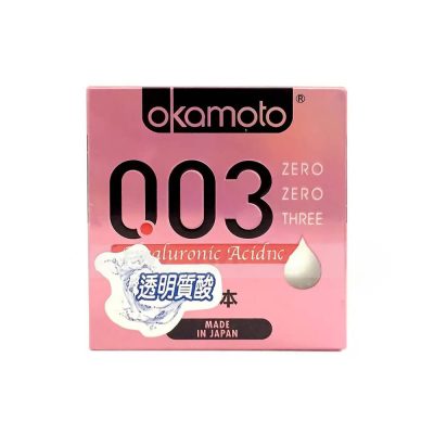 Bao cao su Okamoto 0.03 Hyaluronic Acid - Siêu mỏng, bôi trơn dưỡng ẩm - Hộp 3 cái