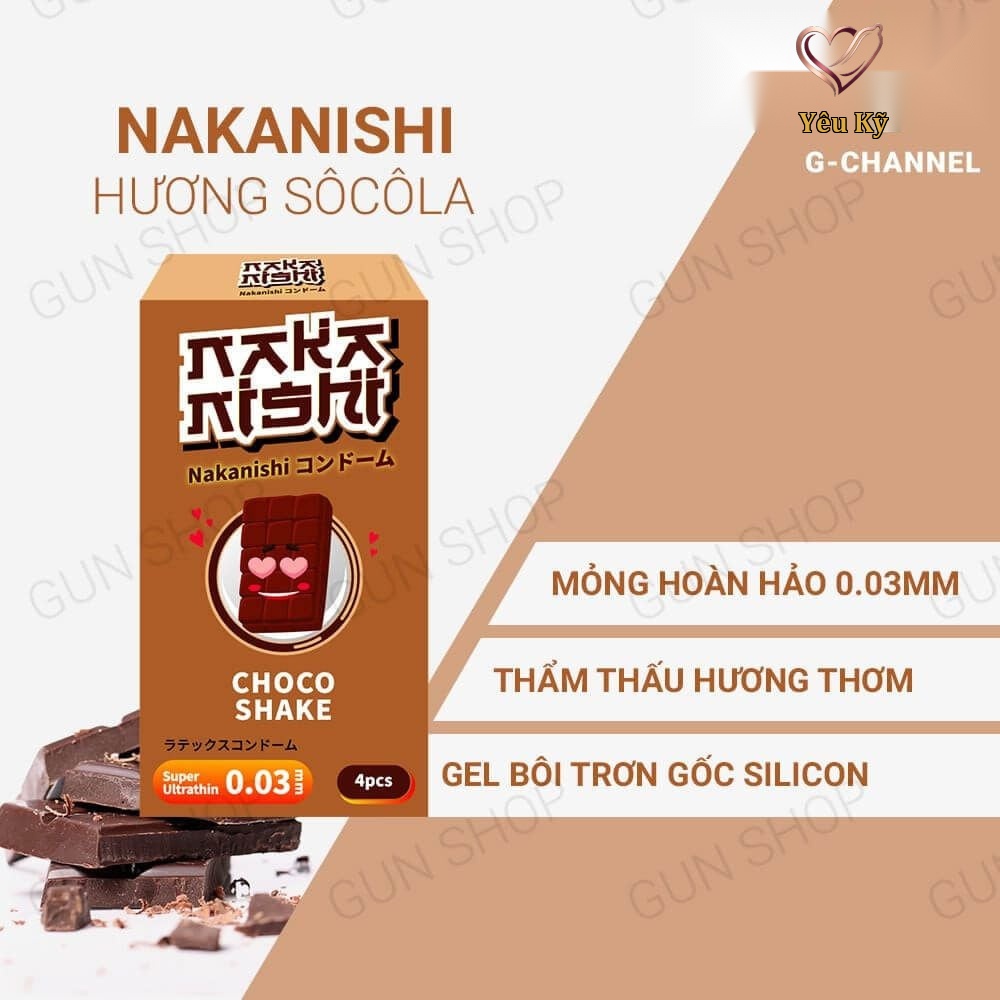 Bao cao su Nakanishi - Siêu mỏng 0.03mm - Hương chocolate - Hộp 4 cái - Ảnh 2