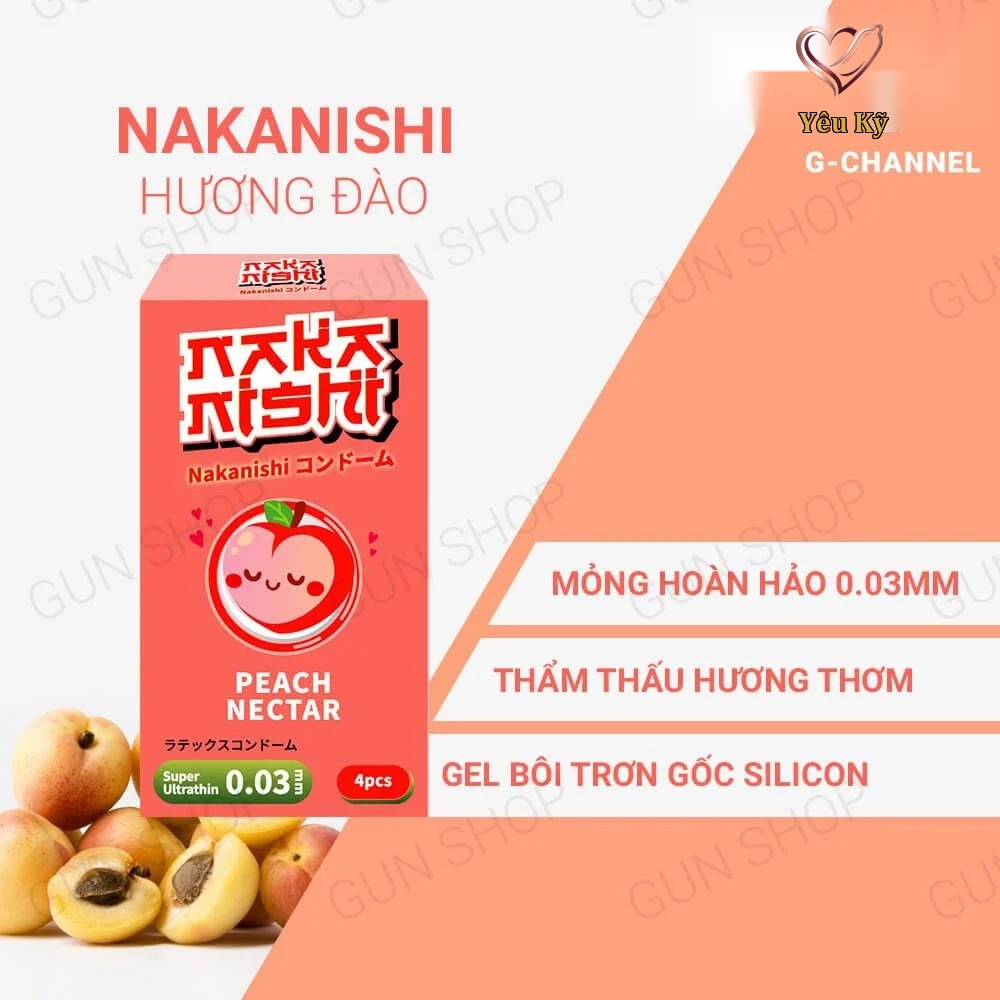 Bao cao su Nakanishi - Siêu mỏng 0.03mm - Hương đào - Hộp 4 cái - Ảnh 2