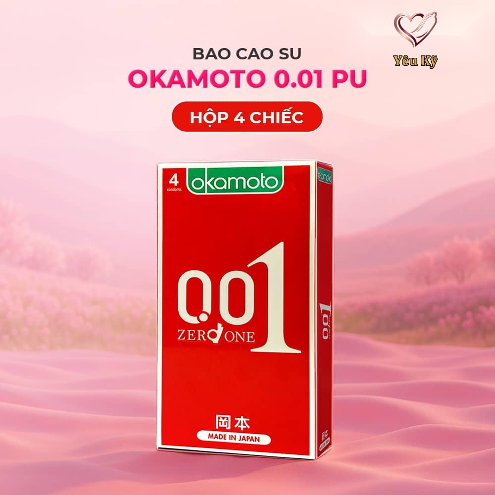 Bao cao su Okamoto 0.01 PU - Siêu mỏng tàng hình, truyền nhiệt chân thật - Hộp 4 cái - Ảnh 2