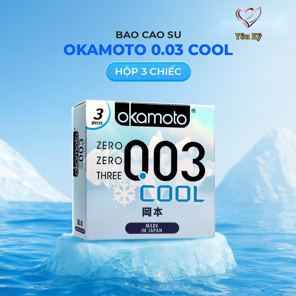 Bao cao su Okamoto 0.03 Cool - Siêu mỏng, mát lạnh, láng mịn - Hộp 3 cái - Ảnh 2