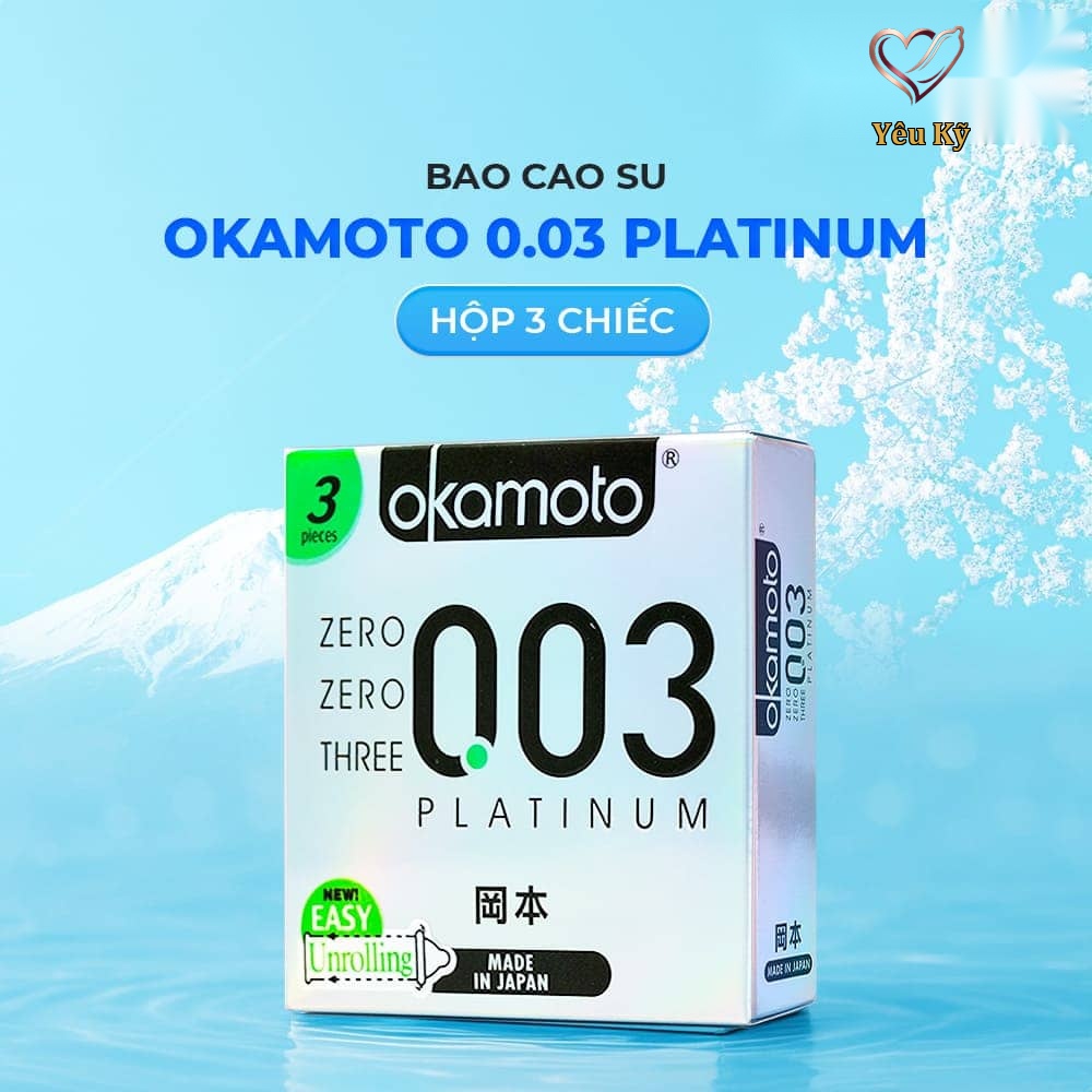 Bao cao su Okamoto 0.03 Platinum - Siêu mỏng, không mùi - Hộp 3 cái - Ảnh 2