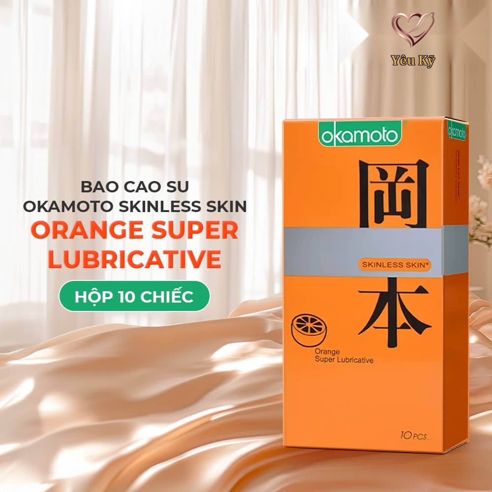 Bao cao su Okamoto Skinless Skin Orange Super Lubricative - Hương cam - Hộp 10 cái - Ảnh 2