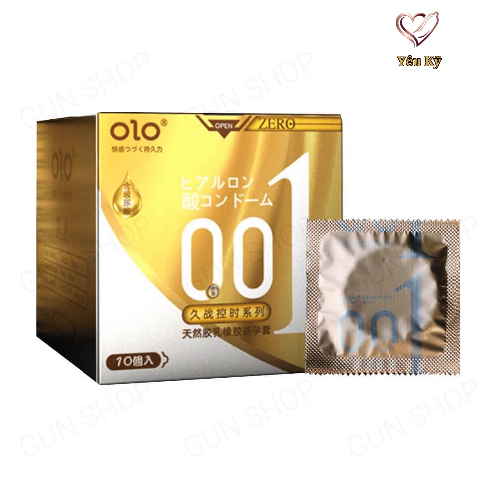 Bao cao su OLO 0.01 Zero Vàng - Siêu mỏng, gân và hạt - Hộp 10 cái - Ảnh 3