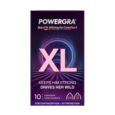 Bao cao su Powergra Maxfit - Size 54mm, siêu mỏng, kéo dài, hương dâu - Hộp 10 cái