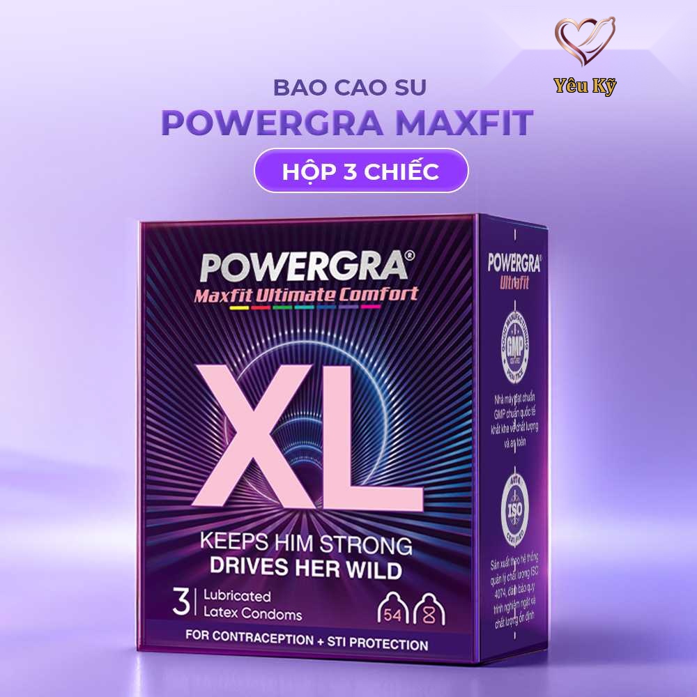 Bao cao su Powergra Maxfit - Size 54mm, siêu mỏng, kéo dài, hương dâu - Hộp 3 cái - Ảnh 3