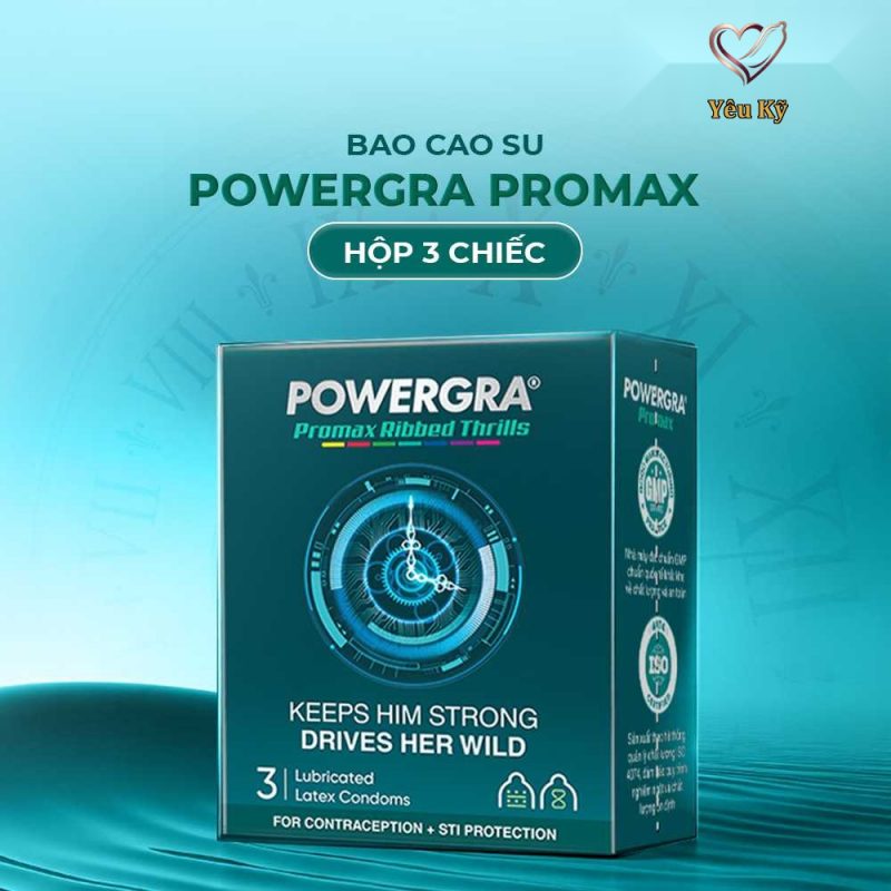 Bao cao su Powergra Promax - Gân sọc và điểm nổi, kéo dài, hương trái cây