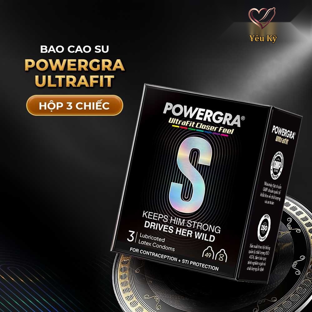 Bao cao su Powergra Ultrafit - Size 49mm, siêu mỏng, kéo dài, hương dâu - Hộp 3 cái - Ảnh 3