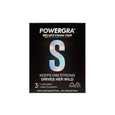 Bao cao su Powergra Ultrafit - Size 49mm, siêu mỏng, kéo dài, hương dâu - Hộp 3 cái