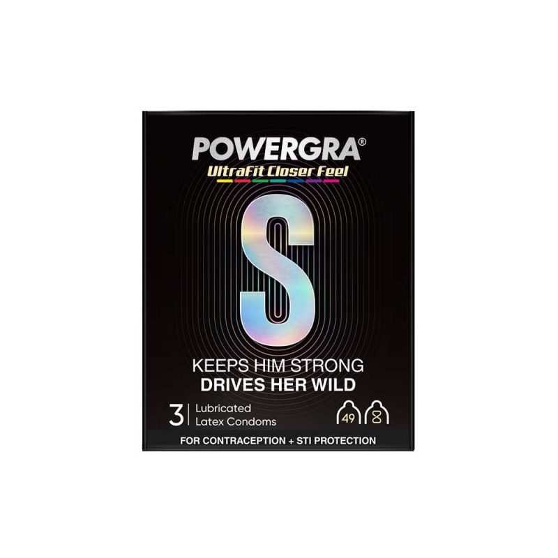 Bao cao su Powergra Ultrafit - Size 49mm, siêu mỏng, kéo dài, hương dâu
