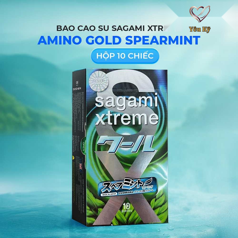 Bao cao su Sagami Xtreme Amino Gold Spearmint - Siêu mỏng, mát lạnh, hương bạc hà - Hộp 10 cái - Ảnh 2