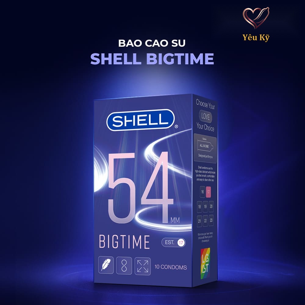 Bao cao su Shell Bigtime - Size 54mm, siêu mỏng, chống tuột, kéo dài thời gian - Hộp 10 cái - Ảnh 2