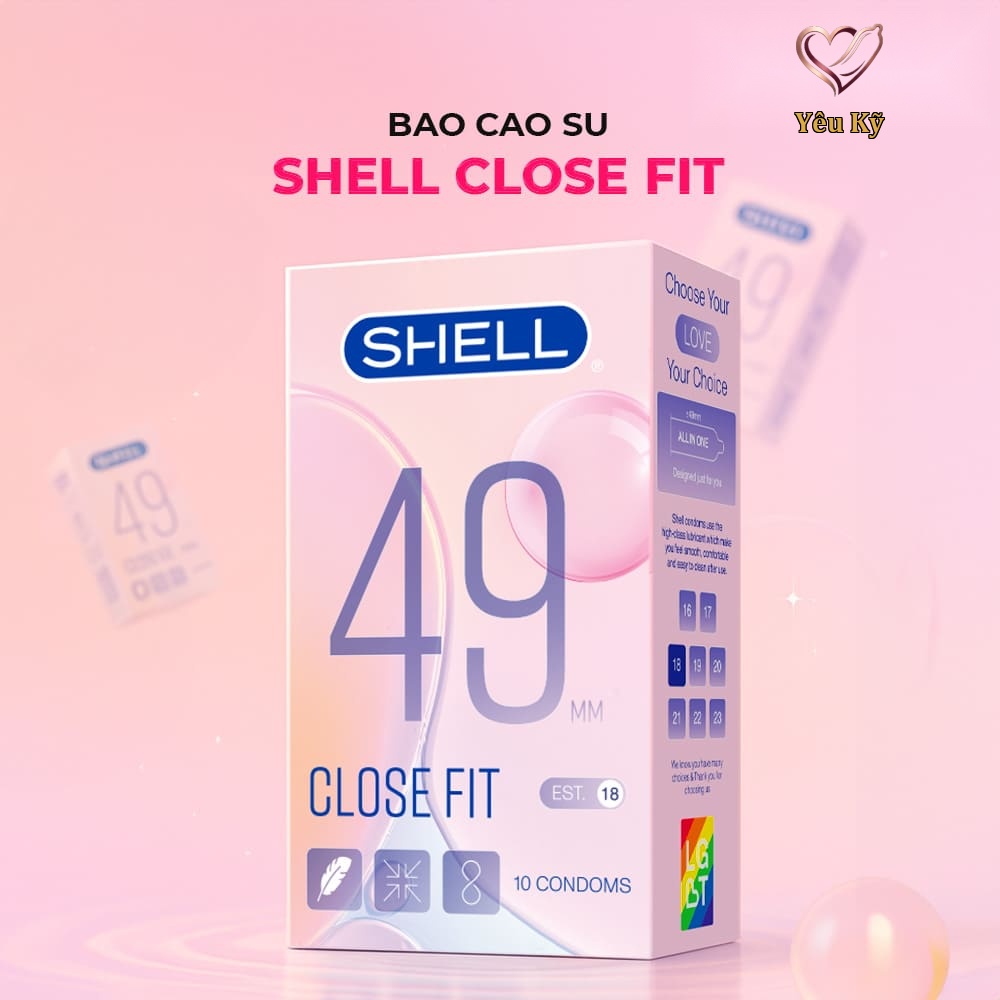 Bao cao su Shell Close Fit - Size 49mm, siêu mỏng, chống tuột, kéo dài thời gian - Hộp 10 cái - Ảnh 2