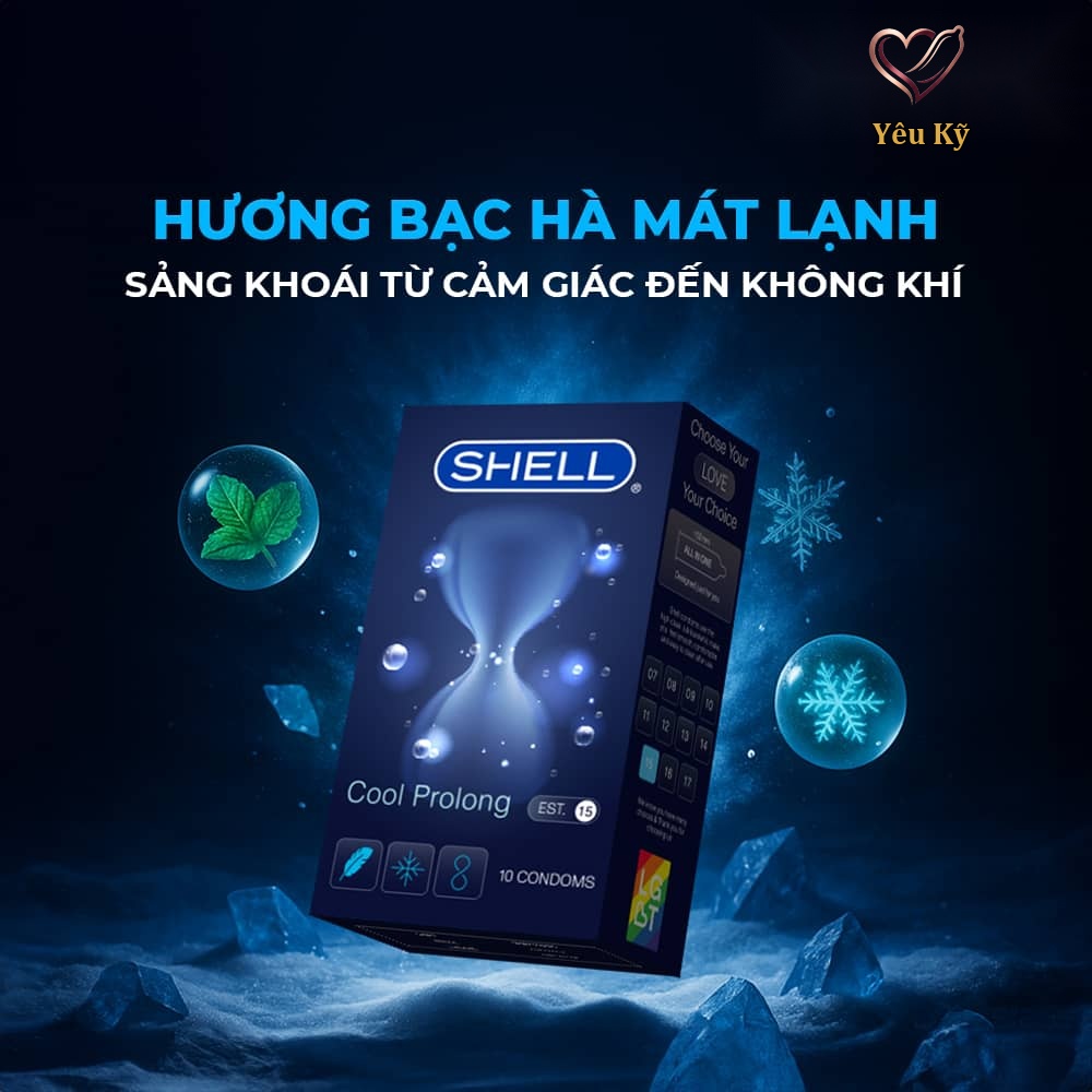 Bao cao su Shell Cool Prolong - Siêu mỏng, kéo dài thời gian, bạc hà mát lạnh - Hộp 10 cái - Ảnh 7