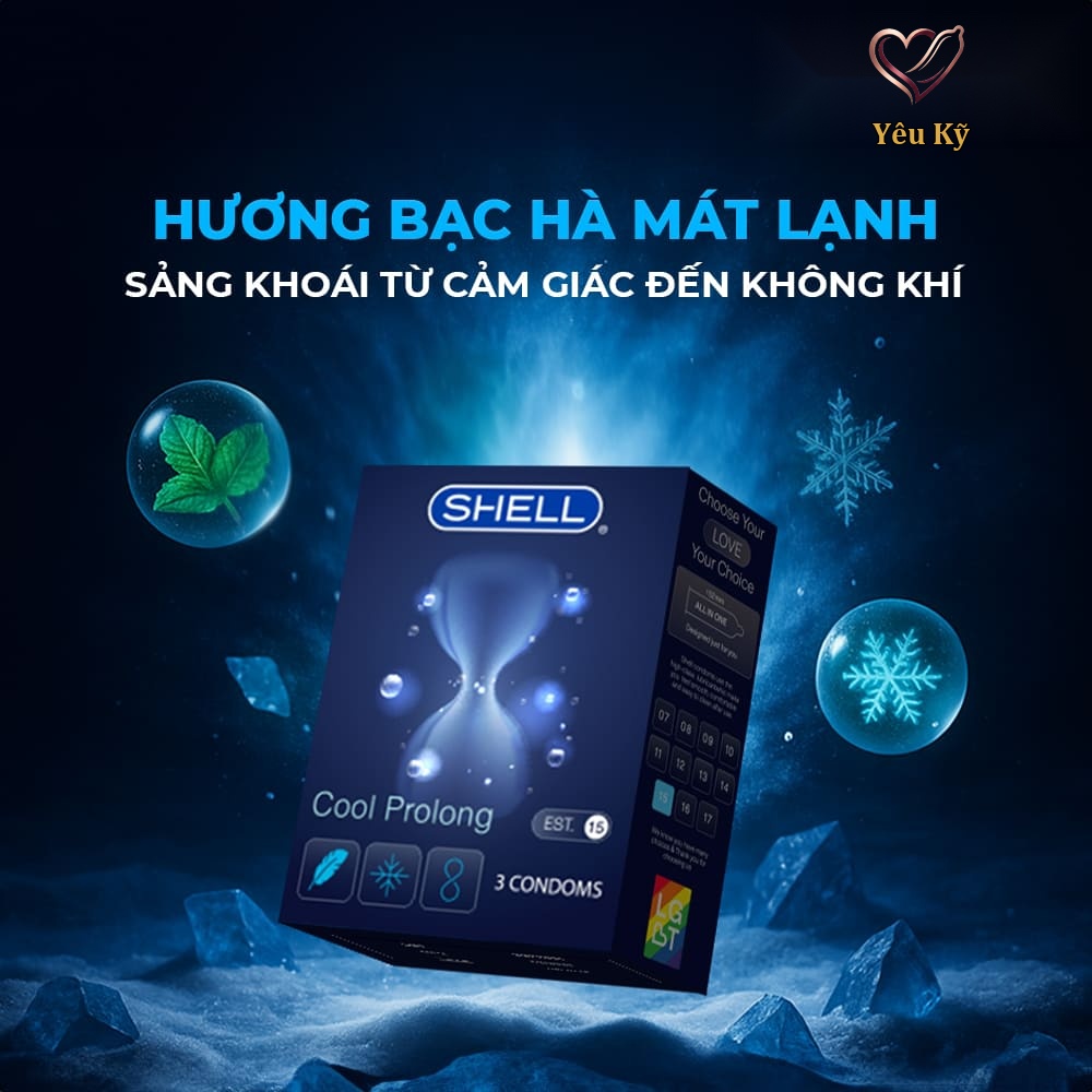 Bao cao su Shell Cool Prolong - Siêu mỏng, kéo dài thời gian, bạc hà mát lạnh - Hộp 3 cái - Ảnh 7
