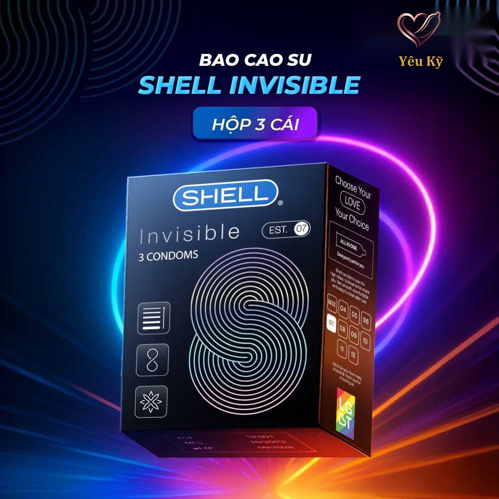 Bao cao su Shell Invisible - Siêu mỏng, chống tuột, kéo dài thời gian - Hộp 3 cái - Ảnh 2