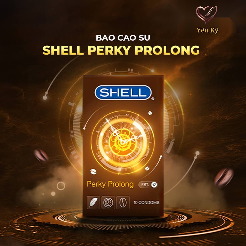 Bao cao su Shell Perky Prolong - Siêu mỏng, kéo dài thời gian, hương cà phê - Hộp 10 cái - Ảnh 2