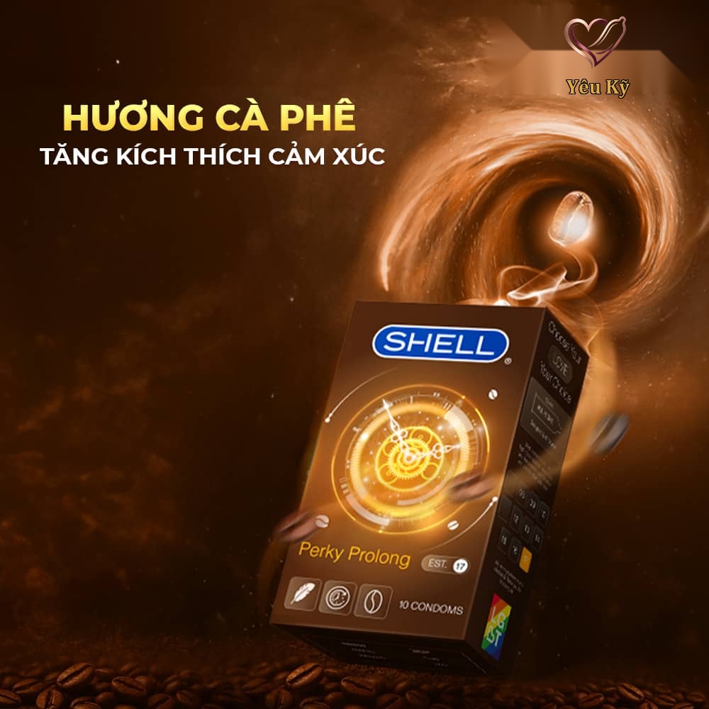 Bao cao su Shell Perky Prolong - Siêu mỏng, kéo dài thời gian, hương cà phê - Hộp 10 cái - Ảnh 3