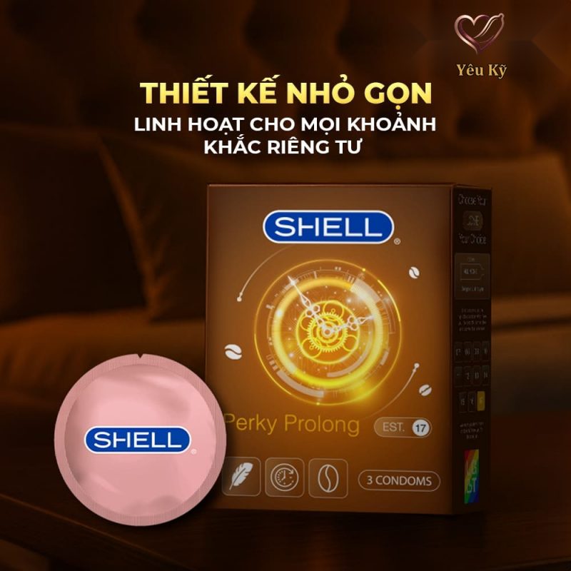Bao cao su Shell Perky Prolong - Siêu mỏng, kéo dài thời gian, hương cà phê