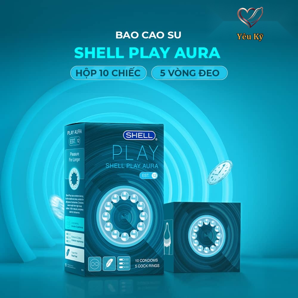 Bao cao su Shell Play Aura 6 tính năng - Hộp 10 cái + 5 vòng đeo kéo dài thời gian - Ảnh 2