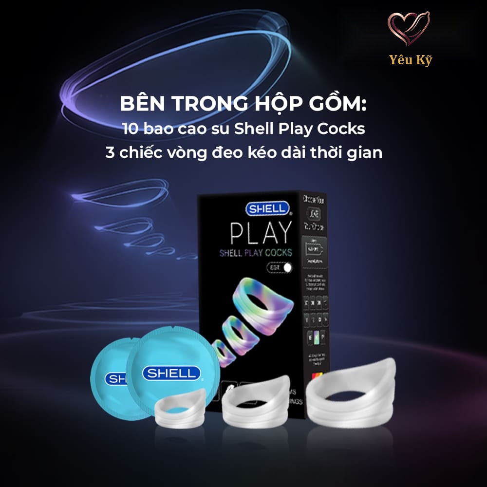 Bao cao su Shell Play Cocks 6 tính năng - Hộp 10 cái + 3 vòng đeo kéo dài thời gian - Ảnh 3