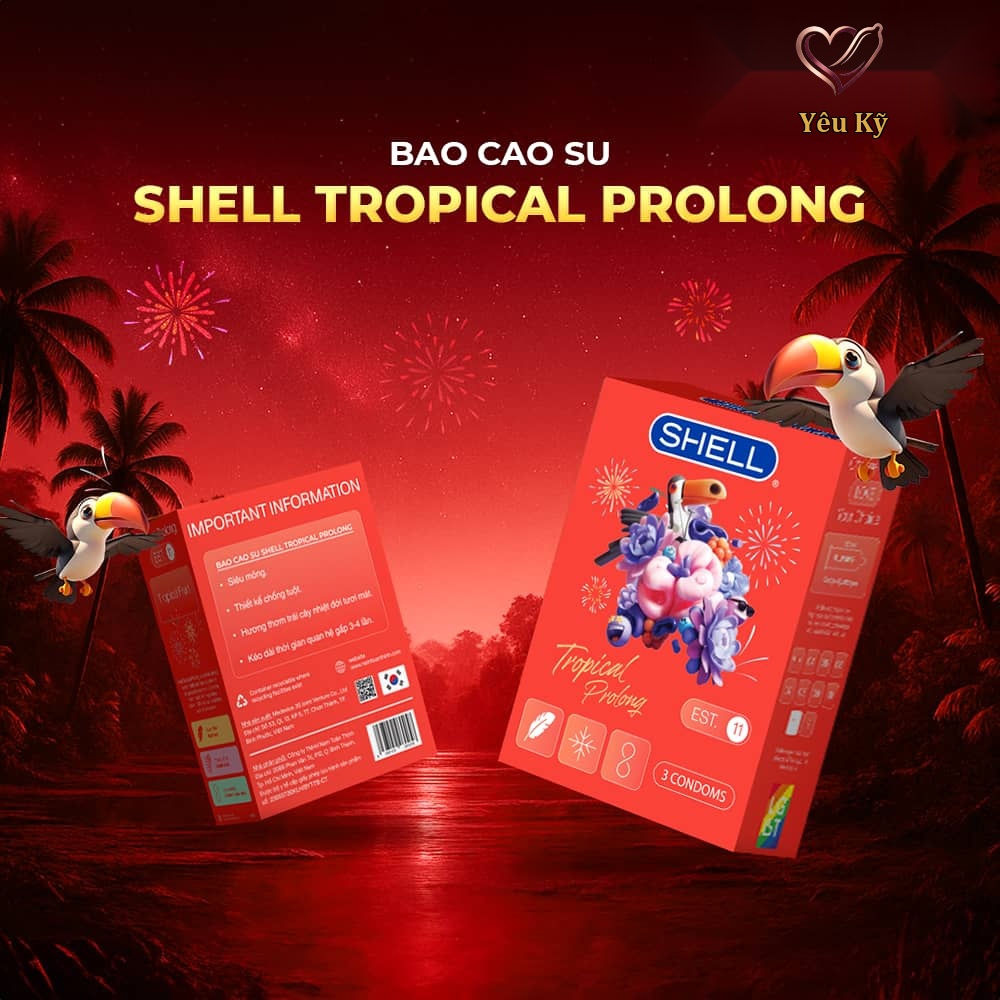 Bao cao su Shell Tropical Prolong - Siêu mỏng, kéo dài thời gian, hương hoa quả nhiệt đới - Hộp 3 cái - Ảnh 2