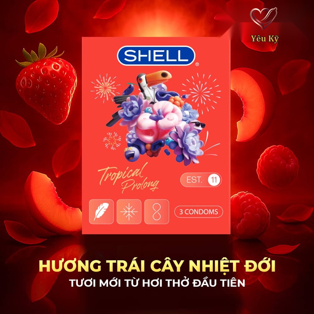 Bao cao su Shell Tropical Prolong - Siêu mỏng, kéo dài thời gian, hương hoa quả nhiệt đới - Hộp 3 cái - Ảnh 6