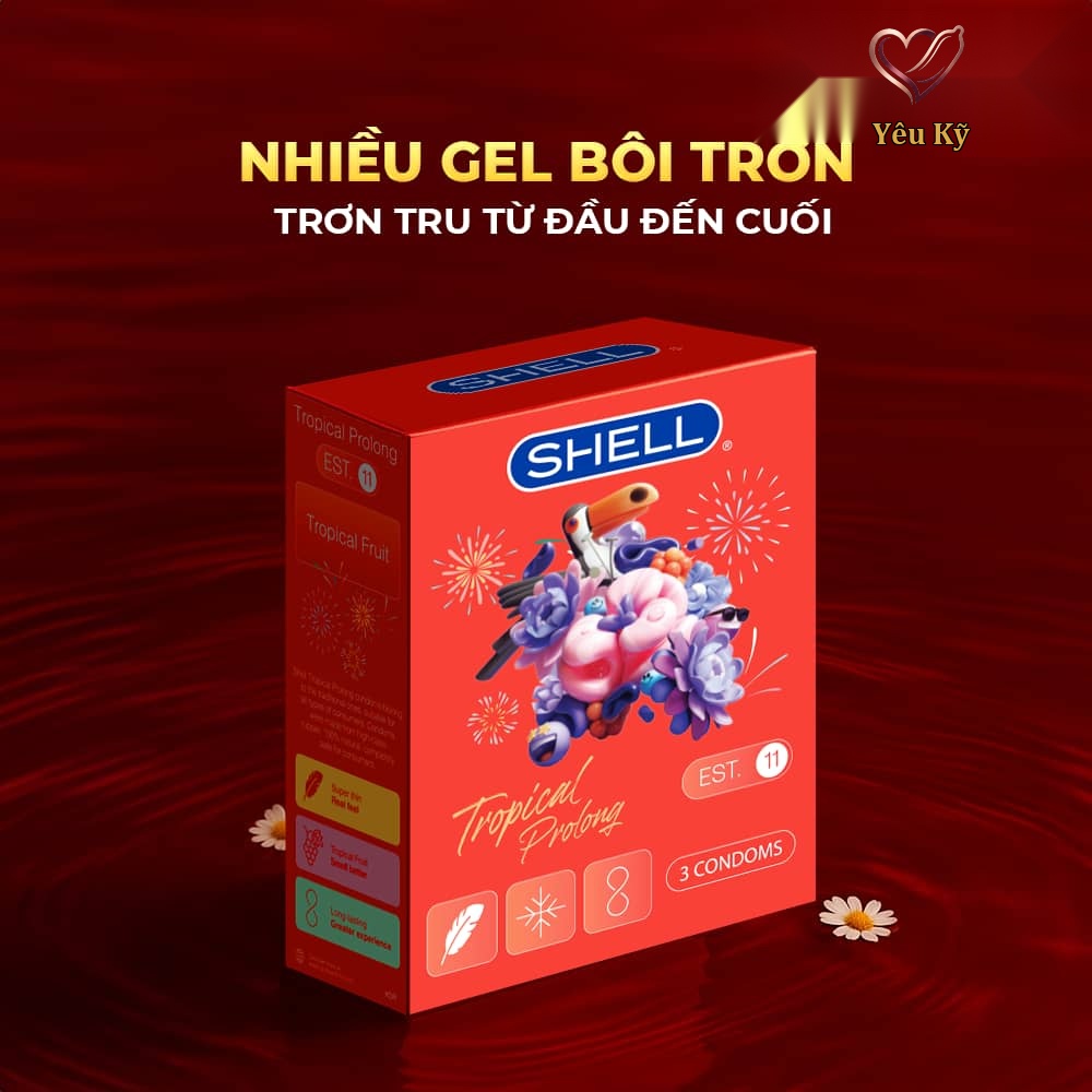 Bao cao su Shell Tropical Prolong - Siêu mỏng, kéo dài thời gian, hương hoa quả nhiệt đới - Hộp 3 cái - Ảnh 8