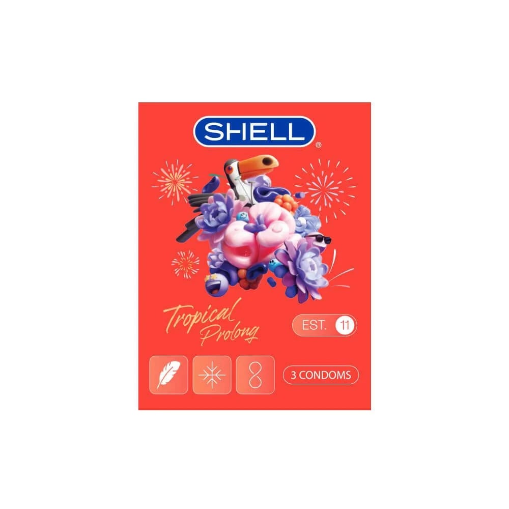 Bao cao su Shell Tropical Prolong - Siêu mỏng, kéo dài thời gian, hương hoa quả nhiệt đới - Hộp 3 cái