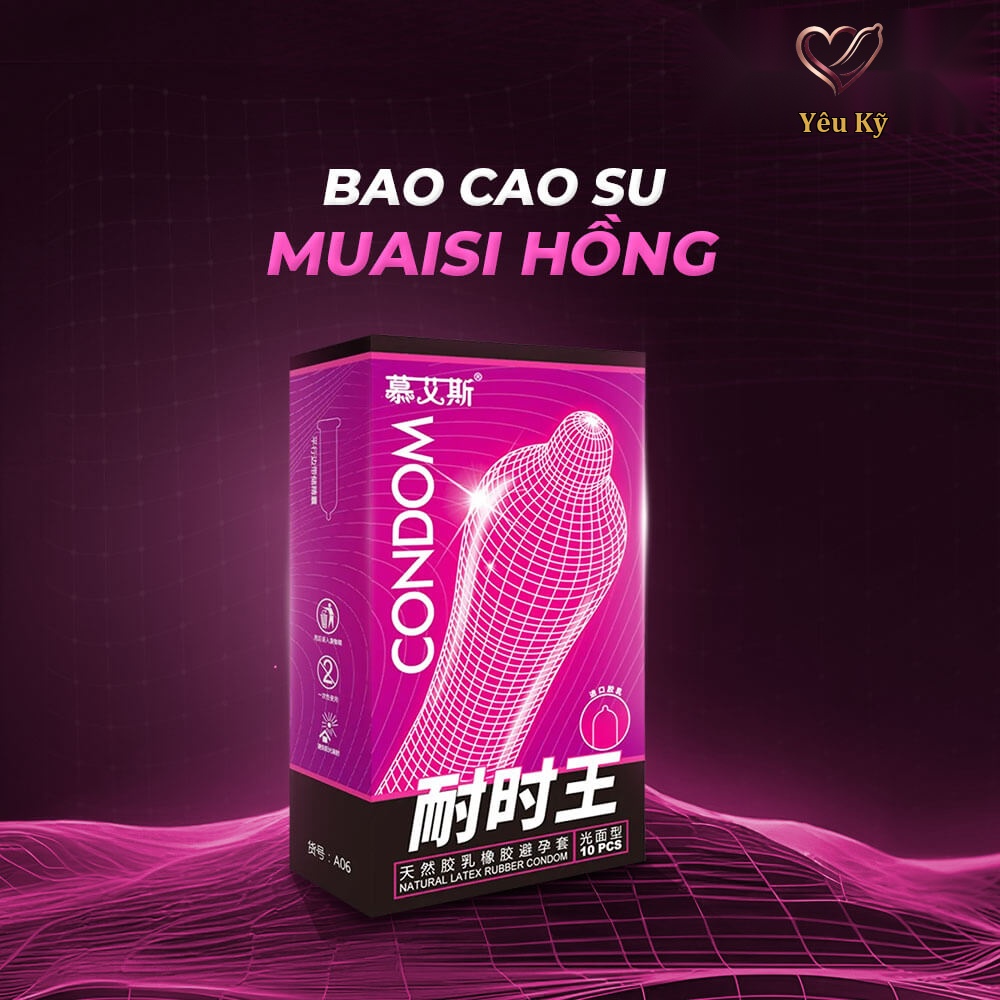 Bao cao su Muaisi Hồng - Nhiều gel, siêu mỏng - Hộp 10 cái - Ảnh 2