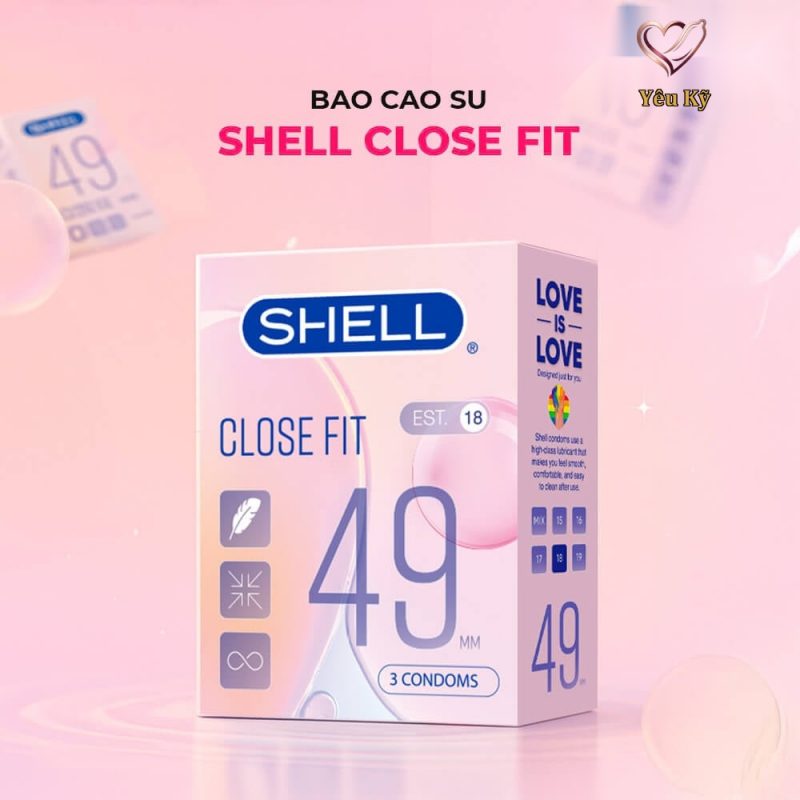 Bao cao su Shell Close Fit - Size 49mm, siêu mỏng, chống tuột, kéo dài thời gian