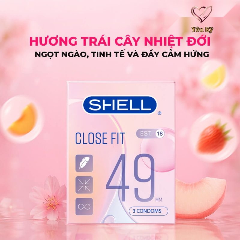 Bao cao su Shell Close Fit - Size 49mm, siêu mỏng, chống tuột, kéo dài thời gian