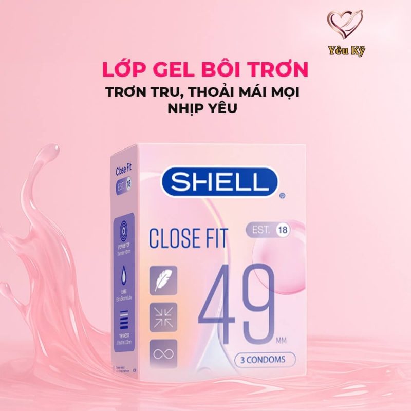 Bao cao su Shell Close Fit - Size 49mm, siêu mỏng, chống tuột, kéo dài thời gian