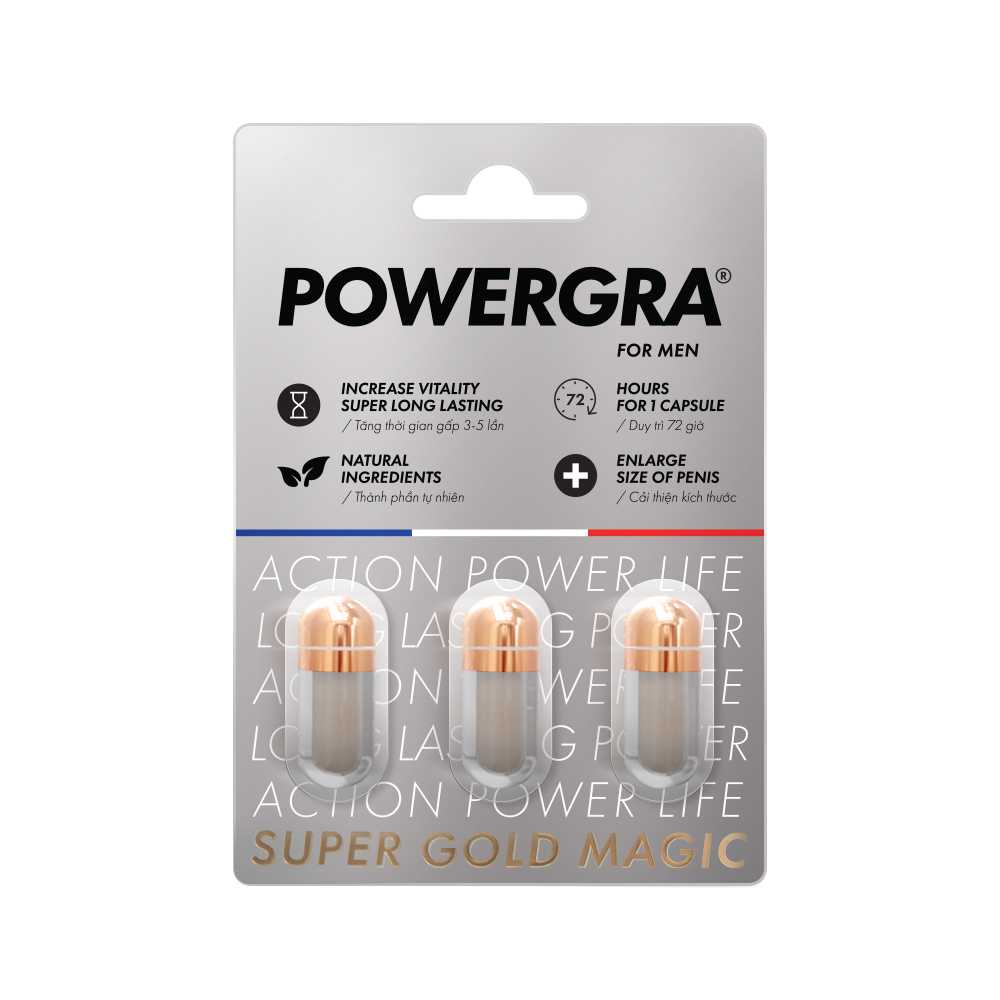 Viên uống tăng kích thước, kéo dài thời gian Powergra For Men (Super Gold Magic) - Vỉ 3 viên